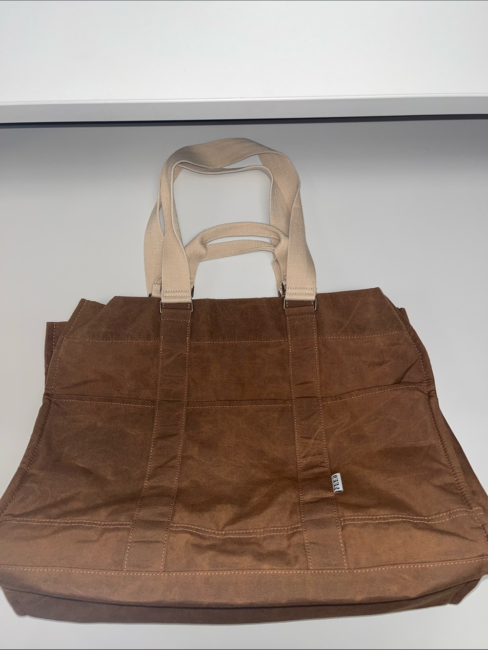 Feed XL Brown Organizer Work Tote cream handles